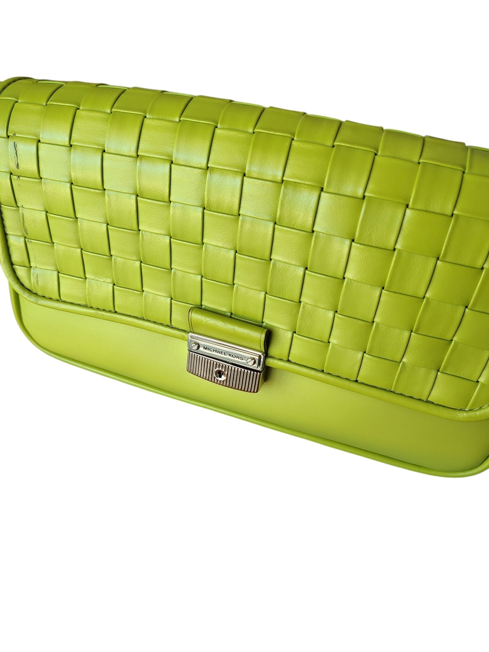 MICHAEL Michael Kors Bradshaw Woven Leather Shoulder Bag in Lime Green